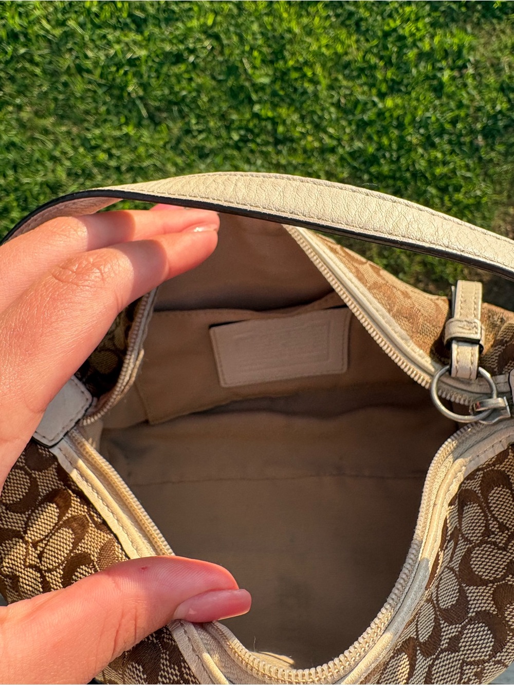 Coach Brown Signature Jacquard Mini Shoulder Bag with Charm - Picture 4 of 7